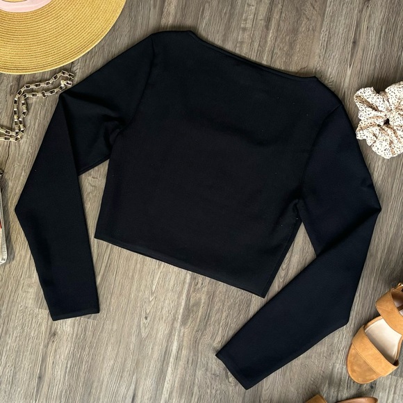 NWOT Aritzia Babaton Large Black Square Neck Sculpt Knit Cropped Longsleeve - Picture 8 of 10